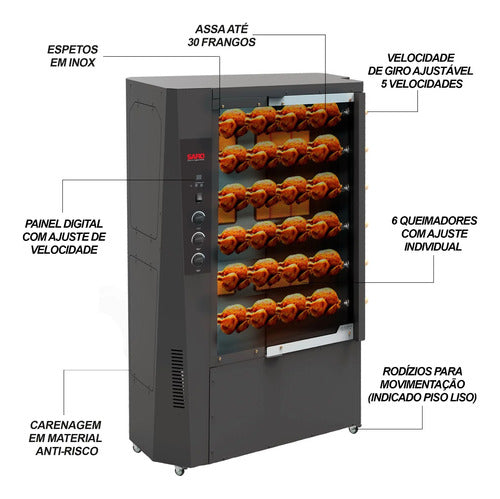 Churrasqueira Assador A Gas Glp Para Frango Bivolt Ch30 Saro