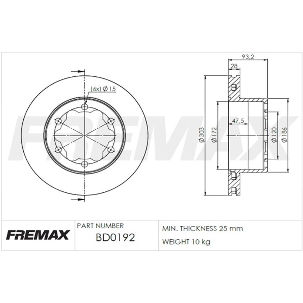 Disco de Freio Ventilado Traseiro Fremax BD0192 Mercedes Sprinter Chassi/Sprinter Furgão/Sprinter Van