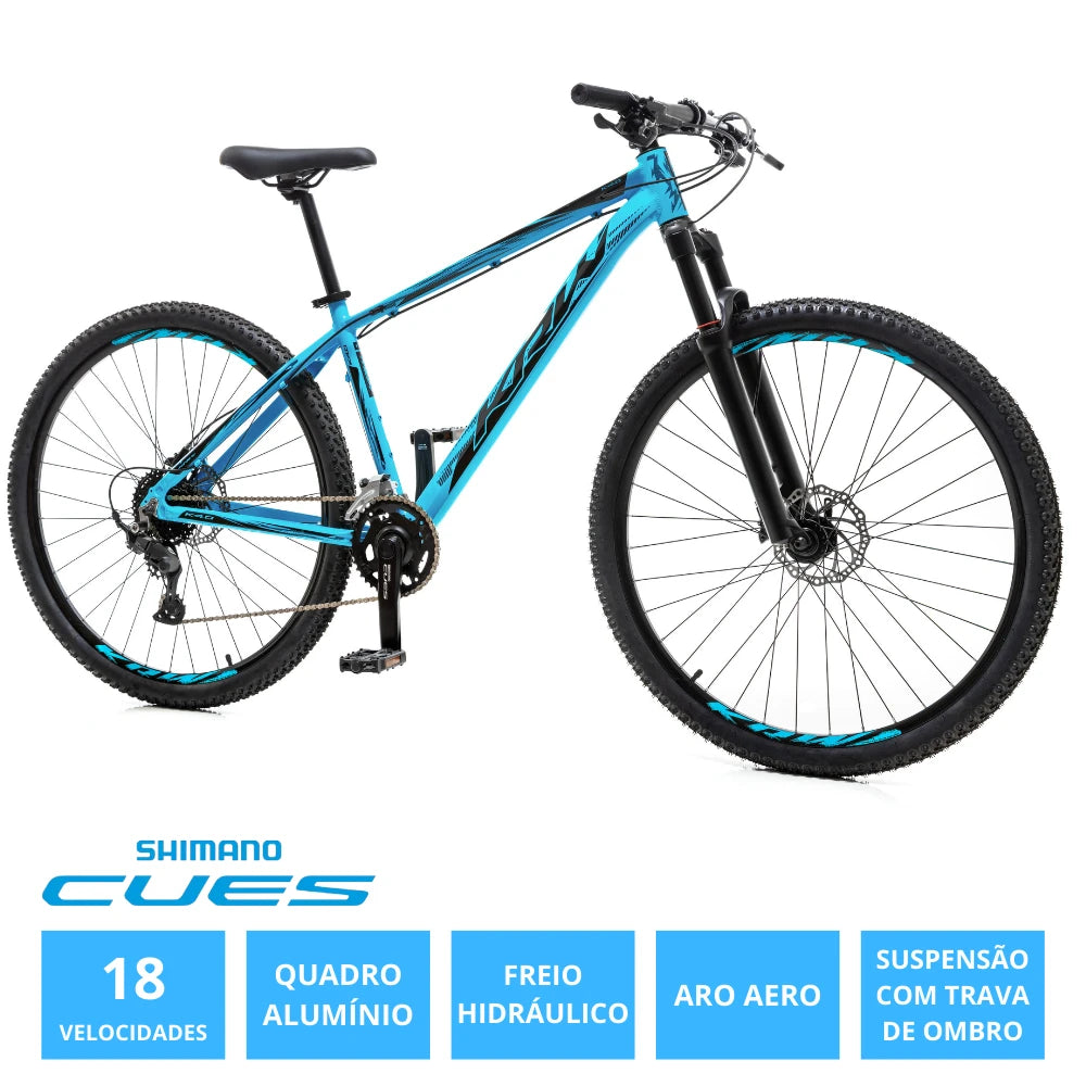 Bicicleta 29 Alumínio Shimano CUES 18v Freio Hidr. Trava guidão W18 Azul/Preto 15.5"
