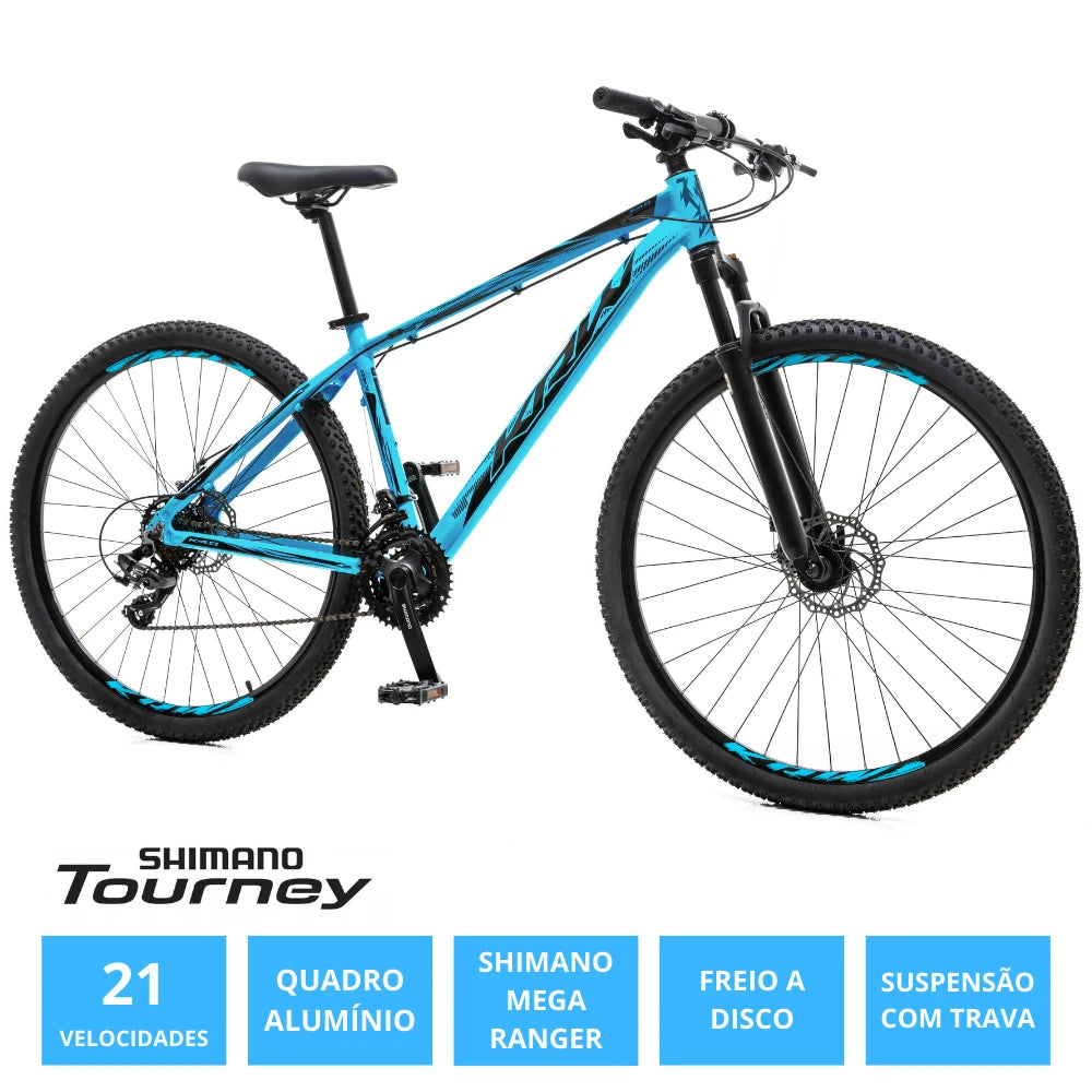 Bicicleta 29 Alum 21v Shimano Mega Ranger Susp. Hidr. Trava Ombro W19 Azul/Preto 15.5"