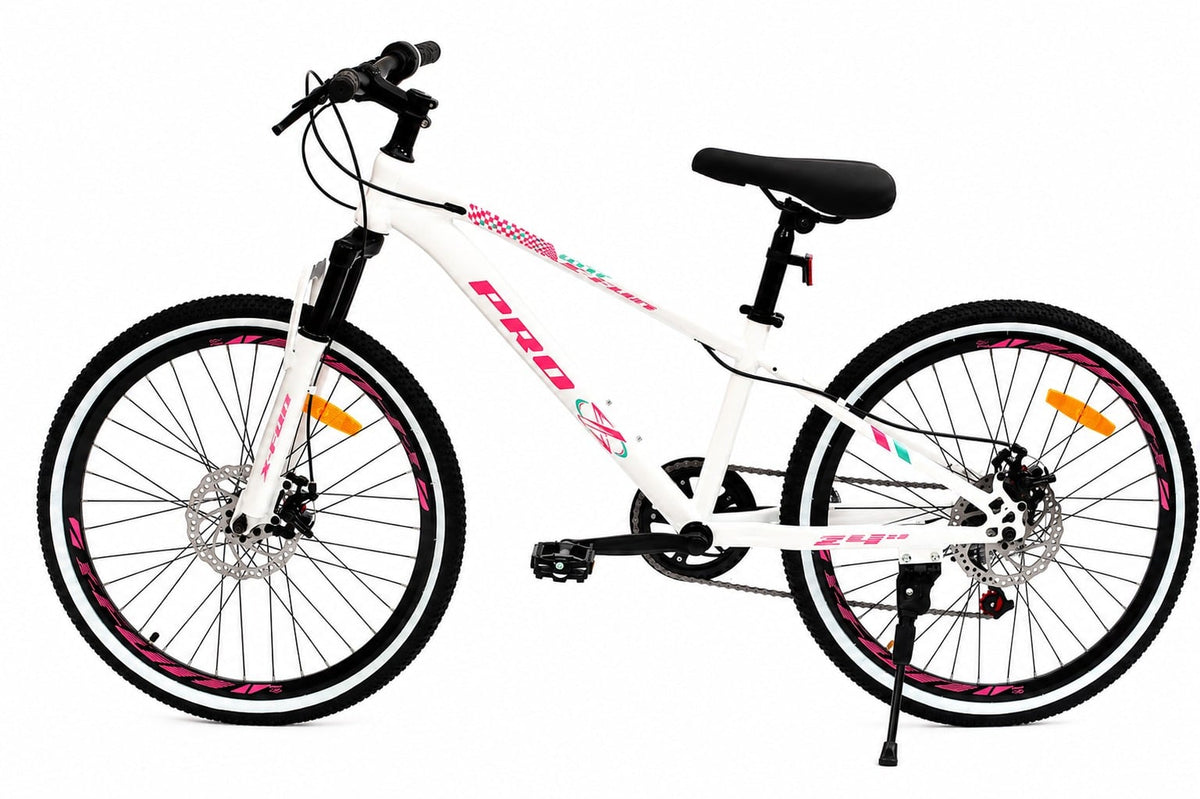 Bicicleta aro 24" pro-x x-fun freio a disc - mtb cor:branco e rosa – foto 6