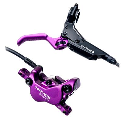Freio a Disco Hidráulico Unitário, Hayes Dominion A4, Manete Flip Flop / usa dos Dois Lados, Mangueira 180cm, Preto / roxo, 325gr., Unitário – Jogo – foto 1