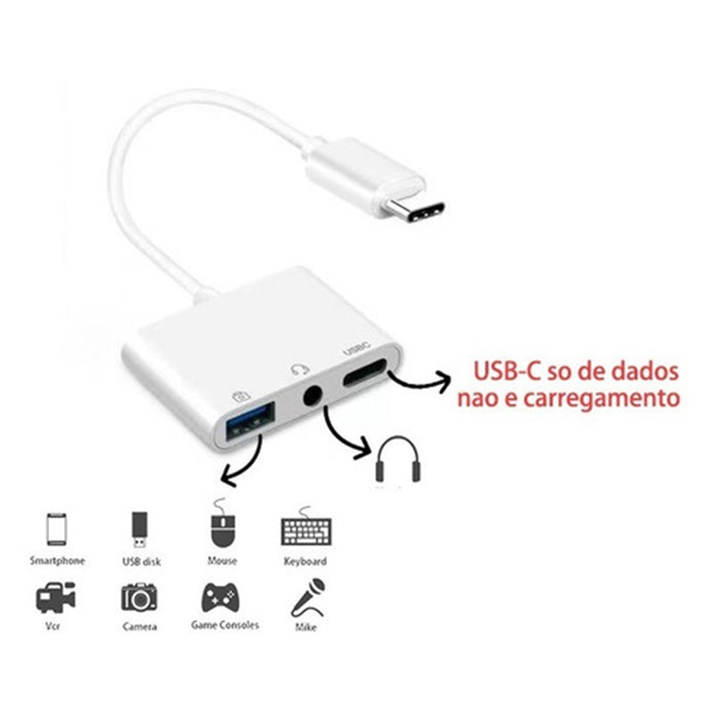 Adaptador Usb Tipo C P2 P3 Otg Fone Microfone S20fe S21 Note