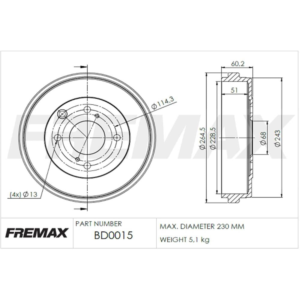 Tambor de Freio Traseiro Fremax BD0015 Caixa com 2 Nissan Sentra/Grand Livina