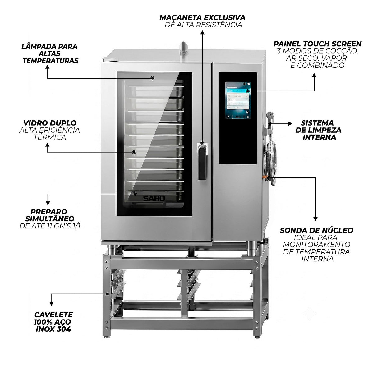 Forno Combinado Saro FTC11 11 GNs Inox Touch Screen Trifásico