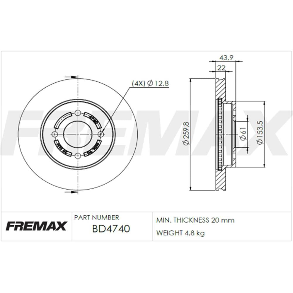 Disco de Freio Ventilado Dianteiro Fremax BD4740 Caixa com 2 Nissan March/Versa