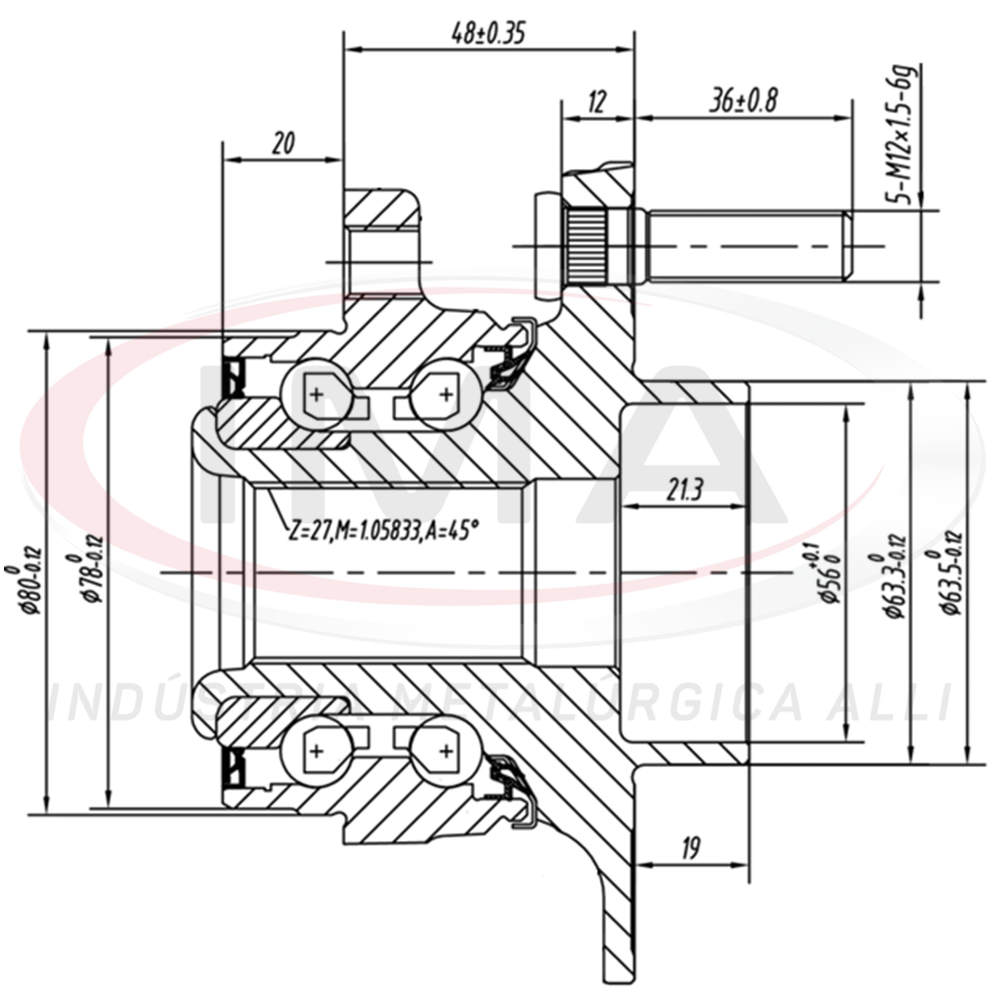 Cubo de Roda Dianteiro com Rolamento 27 Dts Ima AL-575 Ford Fusion