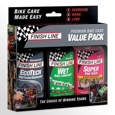 Kit Bike Care Finish Line, Completo, C/ Lavador, Desengraxante E Lubrificante Úmido.