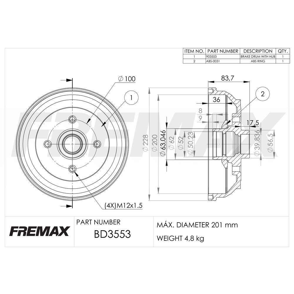 Tambor Fremax BD3553-KT GM Agile/Celta/Classic