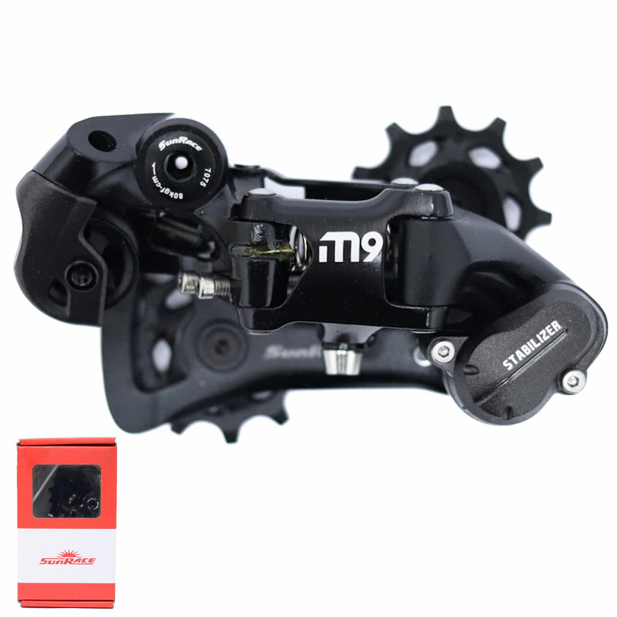 Câmbio Traseiro Sun Race M903, 9V, Braço Curto, Alumínio e Aço, Ideal para Bikes de 20 a 26.