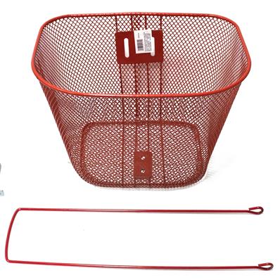 Cesta Oval Média em Aço Vermelho com Suporte e Haste