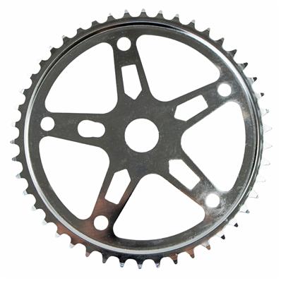 Roda Dentada, Aço, 46 Dentes, 5 Braços, Cromado, com Furo para Cobre Corrente, Espessura 2,5mm Logan – foto 1