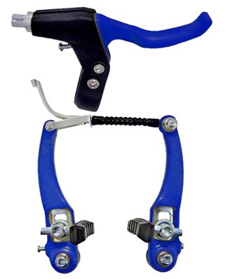 Freio V-brake/ Maçaneta, Nylon/ Aco, Yd-v09, Amarelo, 110mm, Ajuste Tensão, Sapata Pino, com Cabos, Conduites – Jogo – foto 1