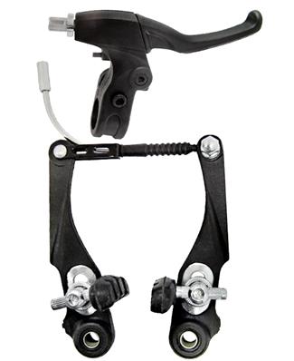 Freio V-brake/ Maçaneta, Nylon/ Aco, Lb-924, Preto, 110mm, Ajuste Tensão, Sapata Pino, com Cabos, Conduites, Parafusos e Arruelas Logan – Jogo – foto 1
