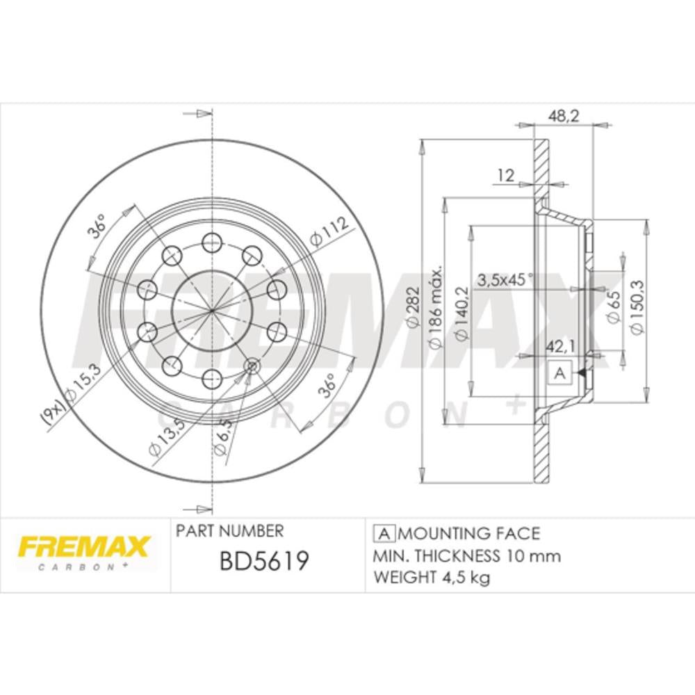 Disco de Freio Sólido Traseiro Fremax BD5619 Caixa com 2 Audi Q3/A3, VW Golf/Passat Variant/Tiguan/Passat/Eos