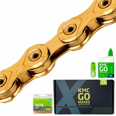 Corrente 12v, Index, Kmc X12lw, 1/2X11/128X126 Elos, com Trat Nitreto de Titânio / dourado + Lubrificante Go Wax 150ml + Aplicador – foto 1