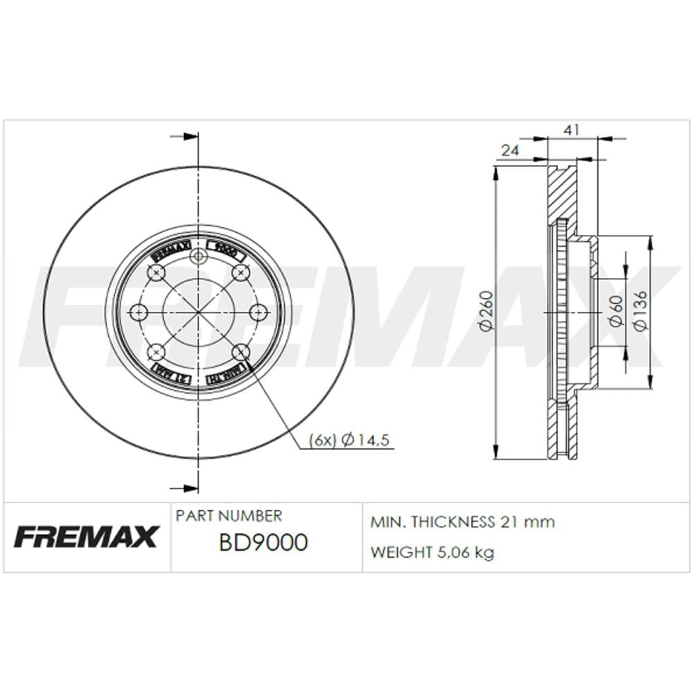 Disco de Freio Ventilado Dianteiro Fremax BD9000 Caixa com 2 GM Montana/Meriva/Corsa/Prisma