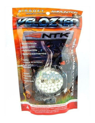 Munição Esferas Airsoft Bbs Velozter Ntk 0.12g 6mm 2000un