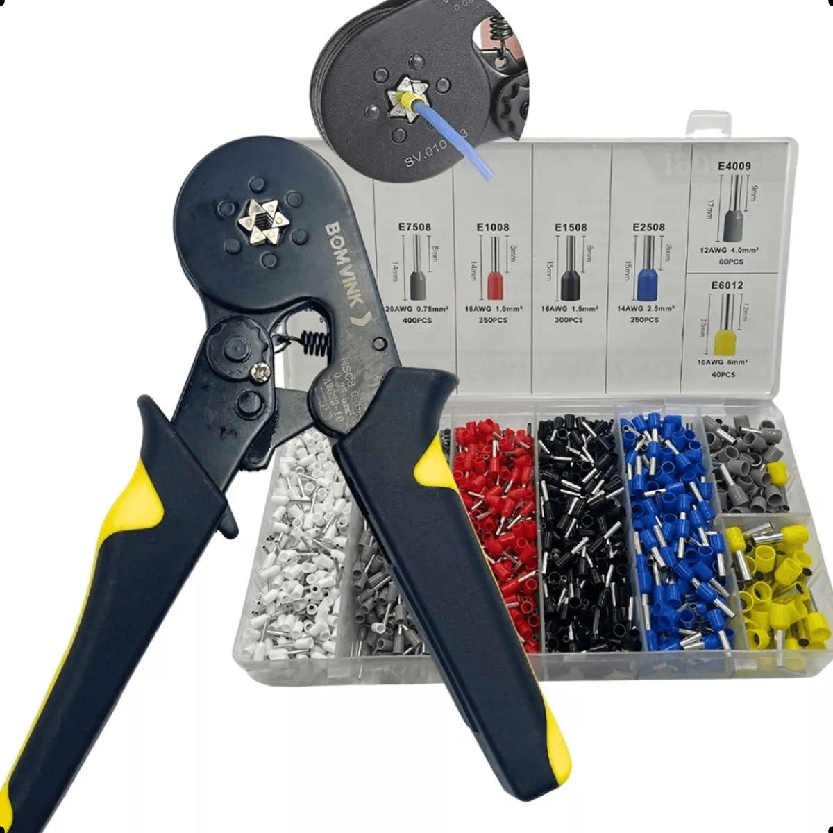 Kit Alicate Crimpar Box Com 1900 Terminal Ilhós 0.25 A 6mm2