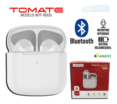 Fone De Ouvido Mtf-8006 Tomate - Bt 5.0 Sem Fio Recarregável