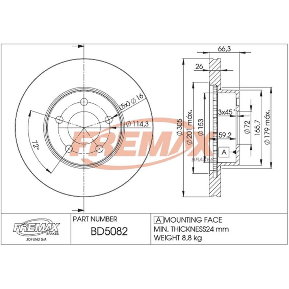 Disco de Freio Ventilado Dianteiro Fremax BD5082 Caixa com 2 Ford Ranger/Explorer