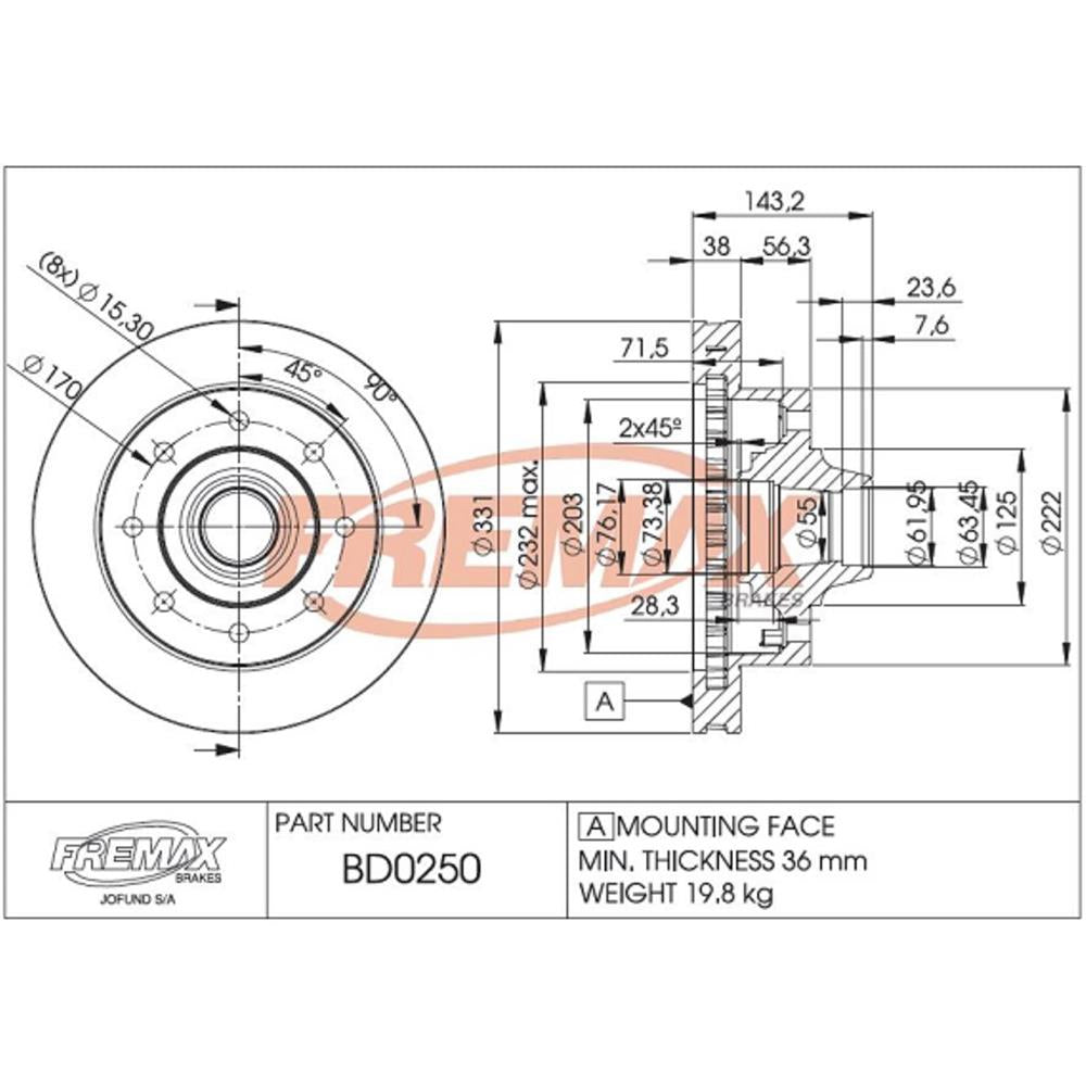 Disco de Freio Ventilado Dianteiro Fremax BD0250 Ford F-250/F-350