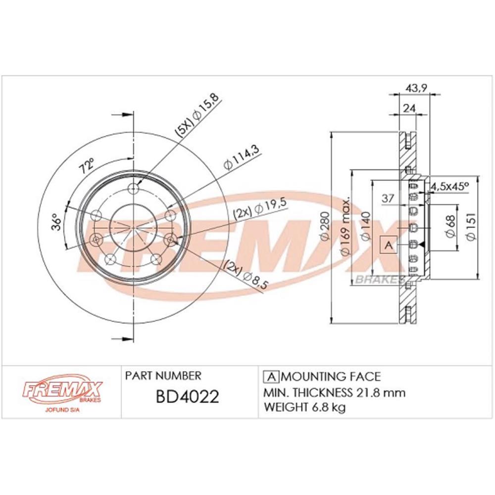 Disco de Freio Ventilado Dianteiro Fremax BD4022 Caixa com 2 Renault Duster/Fluence/Oroch/Captur