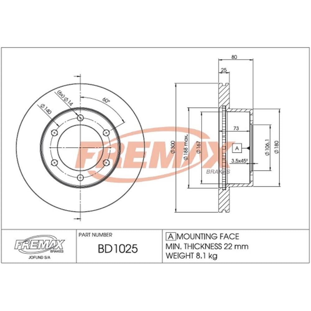 Disco de Freio Ventilado Dianteiro Fremax BD1025 Troller Troller