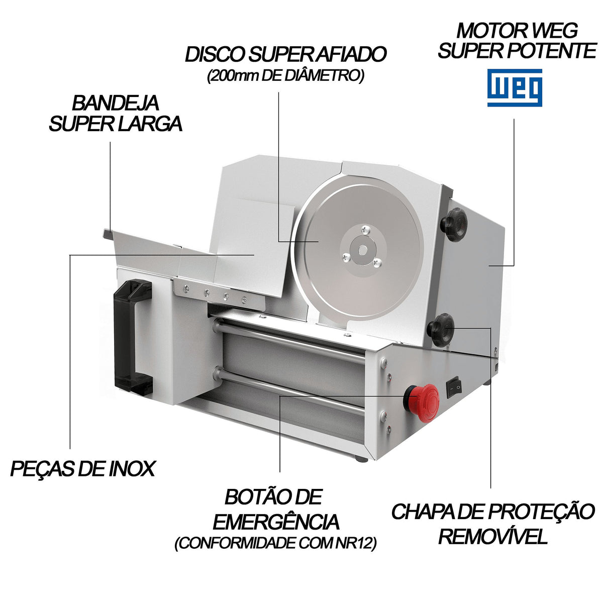 Fatiador de Frios Semiautomático Saro FF Lâmina 200 mm 1/3 CV Bivolt