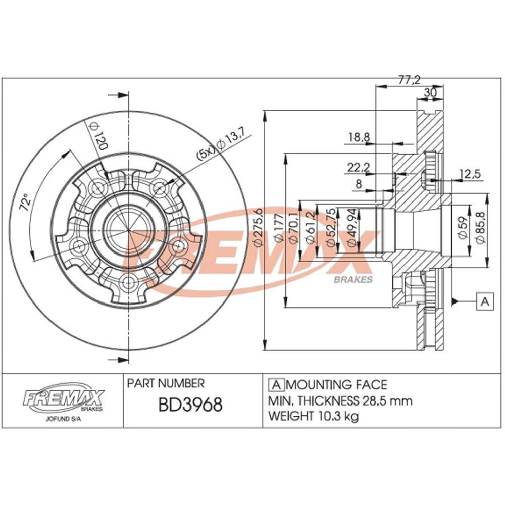Disco de Freio Ventilado Dianteiro Fremax BD3968 GM S10/Blazer