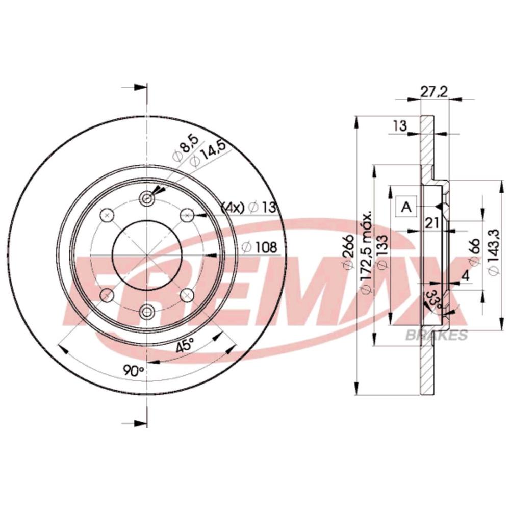 Disco de Freio Sólido Dianteiro Fremax BD4692 Caixa com 2 Peugeot 206/208/Partner/307, Citroen C3/C3 Picasso/C4 Cactus