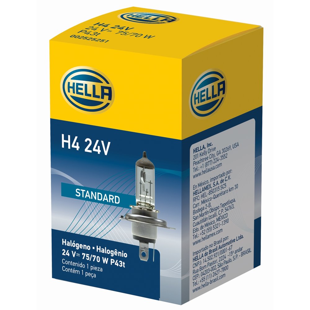 Lâmpada 24v 75/70w P43t T4.625 H4 Hella H4 24V Universal Ônibus/Máquinas Agrícolas/Caminhões