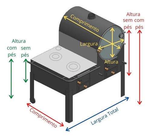 Forno Com Fogão A Lenha - Interno Inox Brilhante (80cm)forne