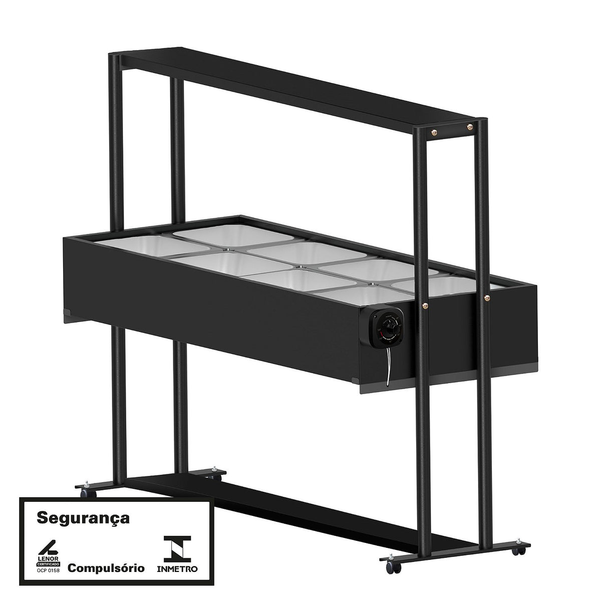 Buffet Térmico Aquecido Saro BF8 com 8 Cubas Inox, Tampa e Rodízios