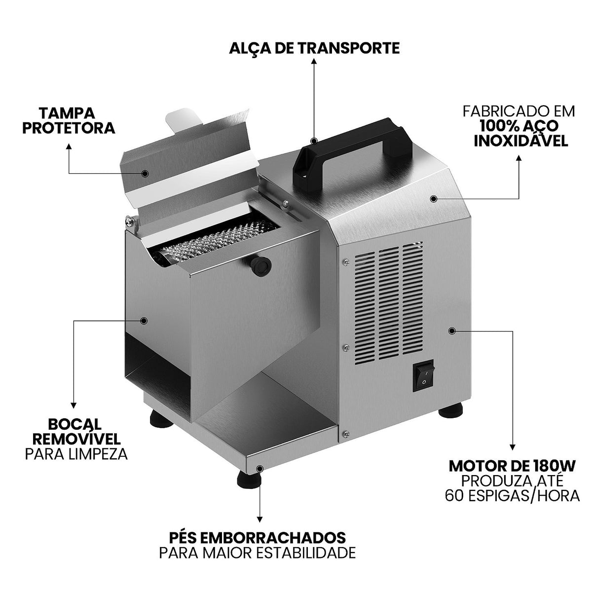 Ralador de Milho Verde Elétrico Inox Saro RMH Bivolt 60 Espigas/Hora