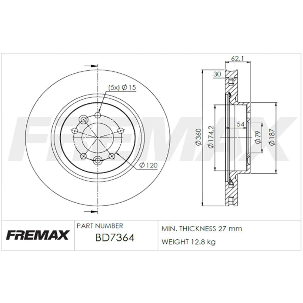 Disco de Freio Ventilado Dianteiro Fremax BD7364 Land Rover Discovery IV/Discovery Iii/Range Rover Sport II/Range Rover Sport I