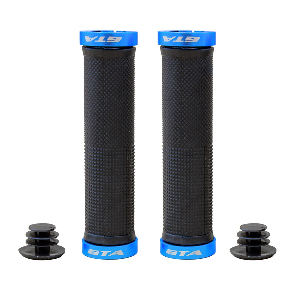 Manopla 130mm rider borracha tpr preta com trava azul