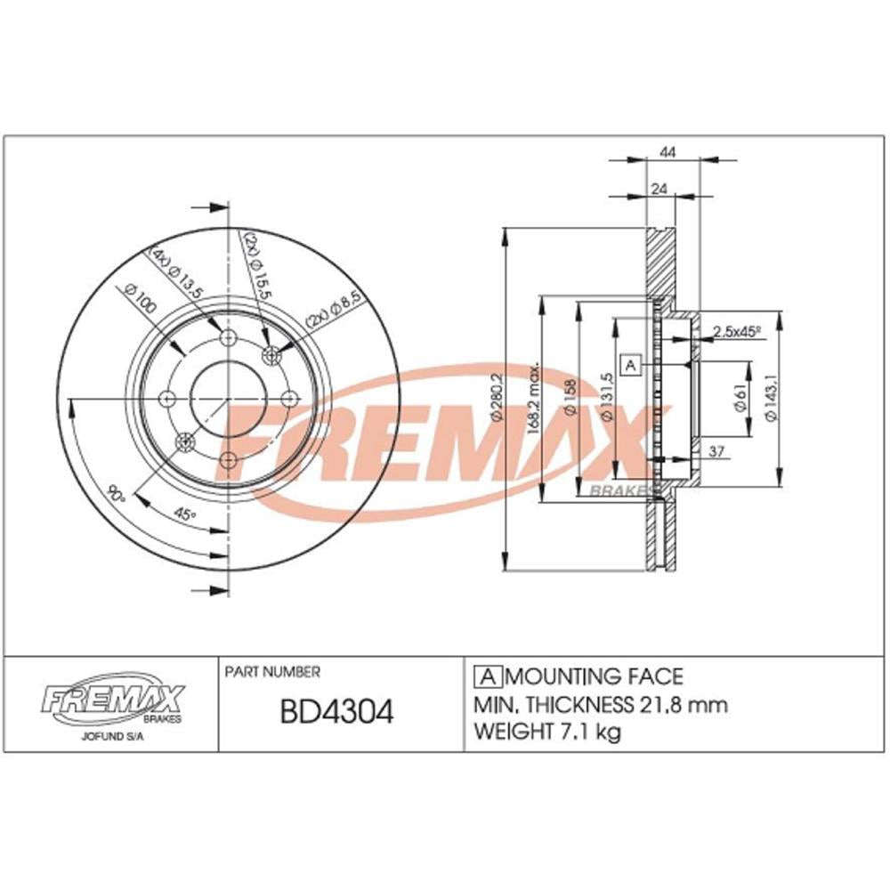 Disco de Freio Ventilado Dianteiro Fremax BD4304 Caixa com 2 Renault Megane/Laguna/Scenic