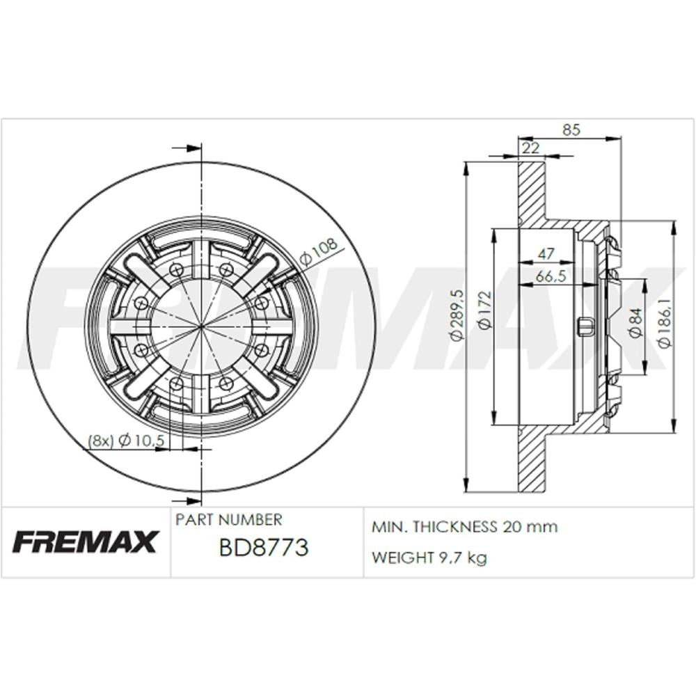 Disco de Freio Sólido Traseiro Fremax BD8773 Iveco Daily