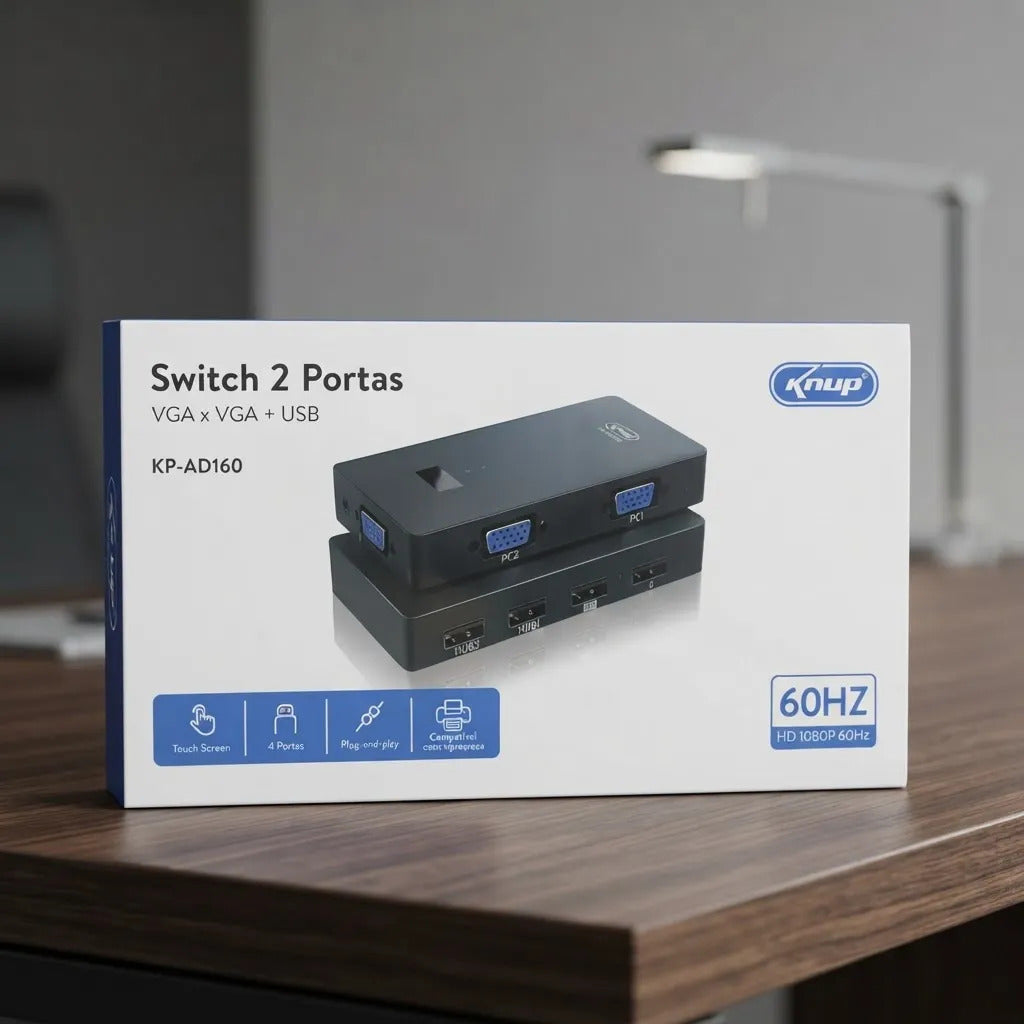 Switch com 2 Portas VGA e USB 60Hz 1080P Knup KP-AD160