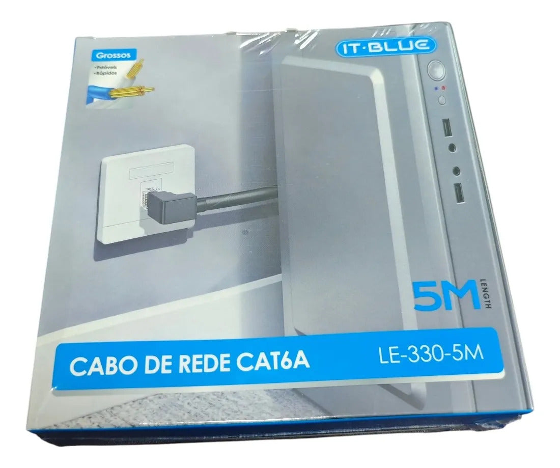 Cabo de Rede Cat6A 5 Metros com Conector RJ45 90 Graus It-Blue LE-330-5M