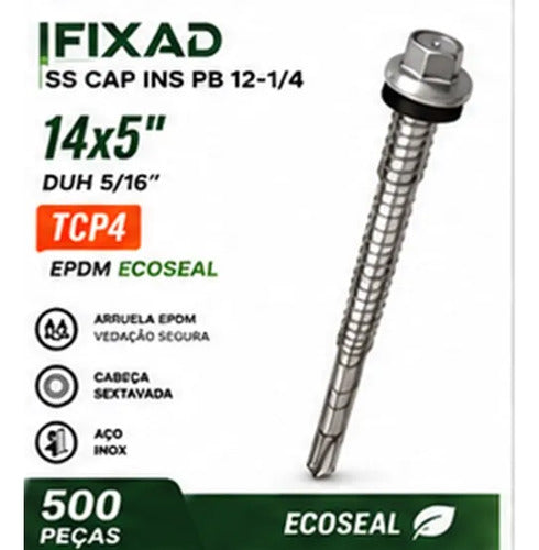 Parafuso Hard Ss Cap Ins Pb 14x5 Tcp4 Epdm Ecoseal – 500 Peças – foto 2