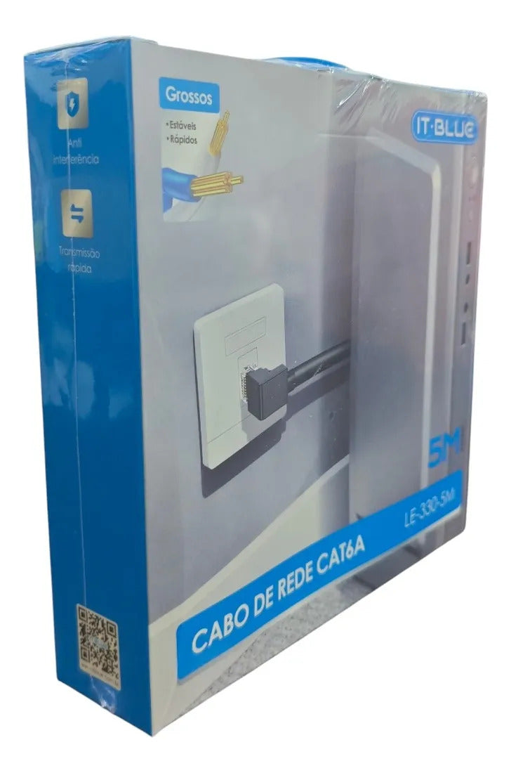 Cabo de Rede Cat6A 5 Metros com Conector RJ45 90 Graus It-Blue LE-330-5M