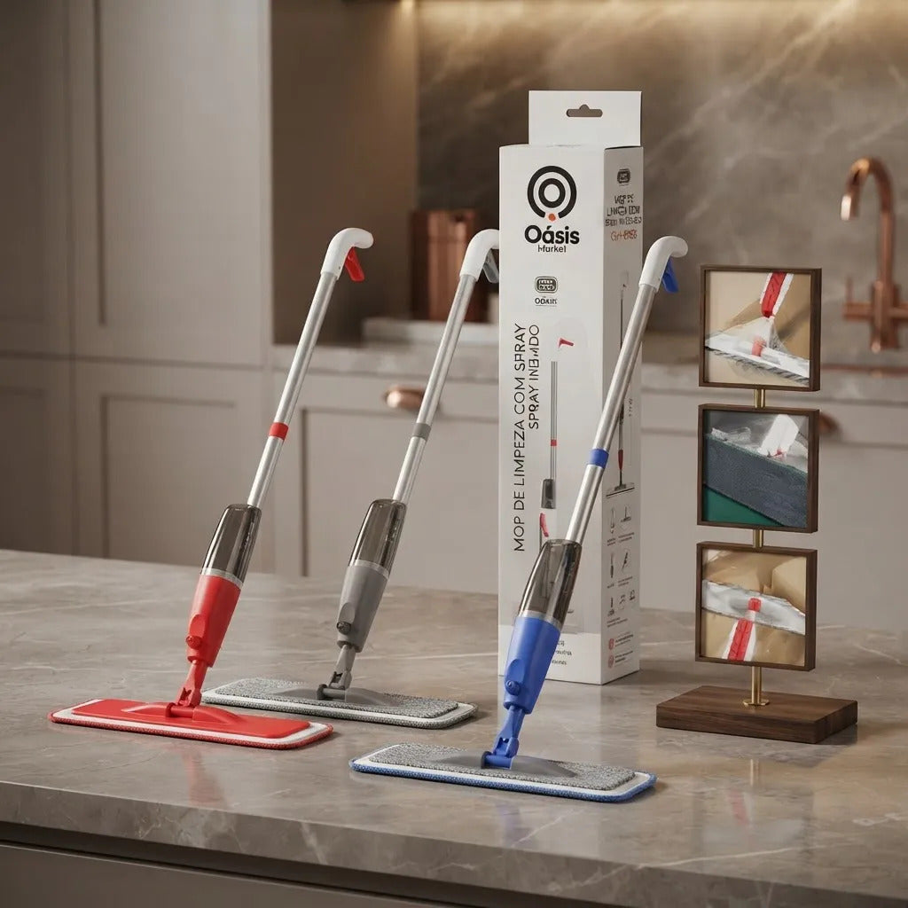 Mop de Limpeza com Spray Integrado, Cabo Regulável e Cabeça Giratória 360° Oasis OIH-2903