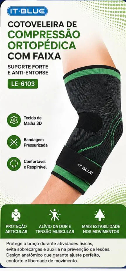 Cotoveleira Ortopédica de Compressão com Faixa Ajustável Tecido 3D It-Blue LE-6103