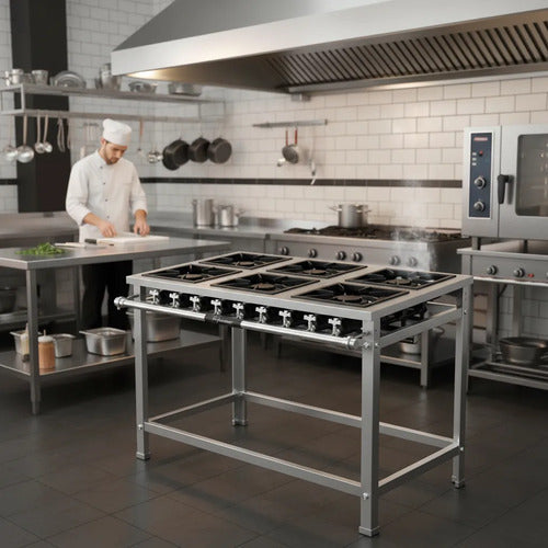 Fogão Industrial 6 Bocas/qd Qg P7 B.p. Fast Gourmet Inox