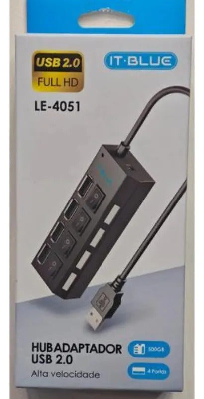Hub USB 2.0 com 4 Portas e Interruptor com LED It-Blue LE-4051