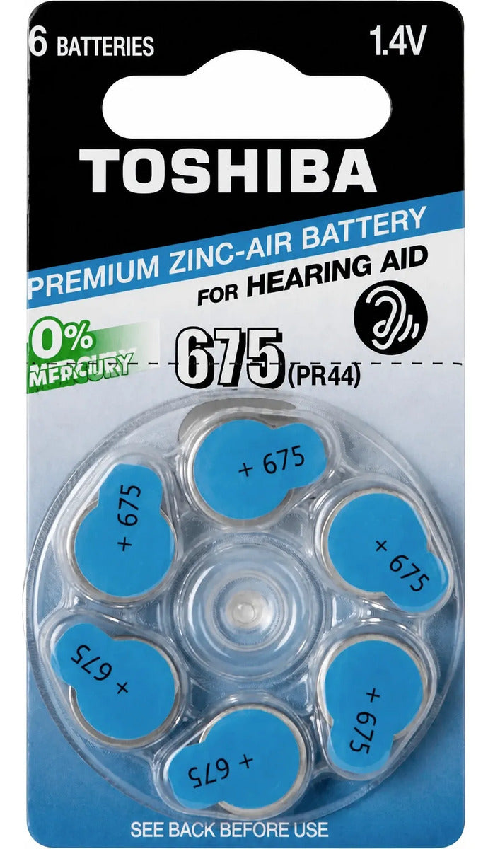 Bateria para Aparelho Auditivo 675 PR44 1,4V Cartela com 6 Unidades Toshiba