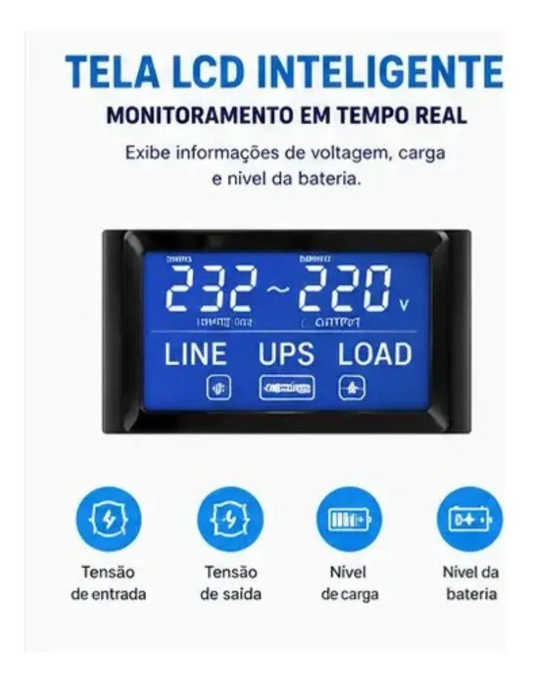 Nobreak 650VA 360W com Display LCD 220V Bateria Interna 12V 7Ah It-Blue MAX-0400