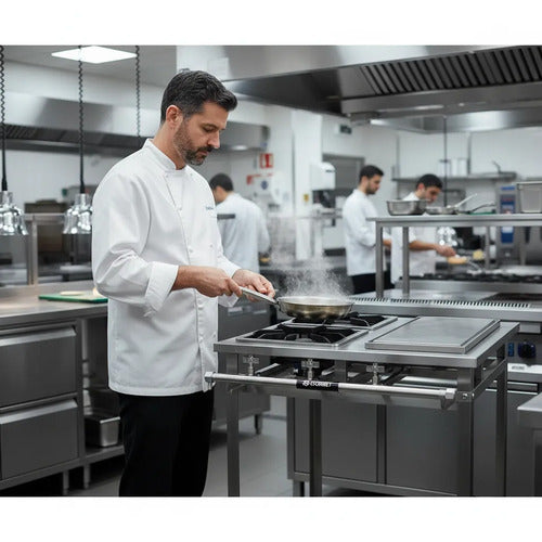 Fogão Industrial Inox Perfil 5 2 Bocas QS + Chapa Baixa Pressão Fast Gourmet